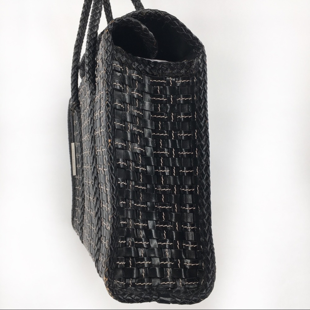 Elliot Lucca Black Leather Basket Weave Hand Bag - Picture 5 of 8